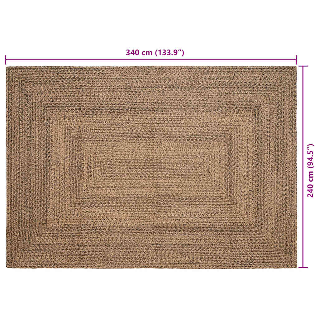 vidaXL Tapis de sol Naturel et Noir 240 x 340 cm Jute