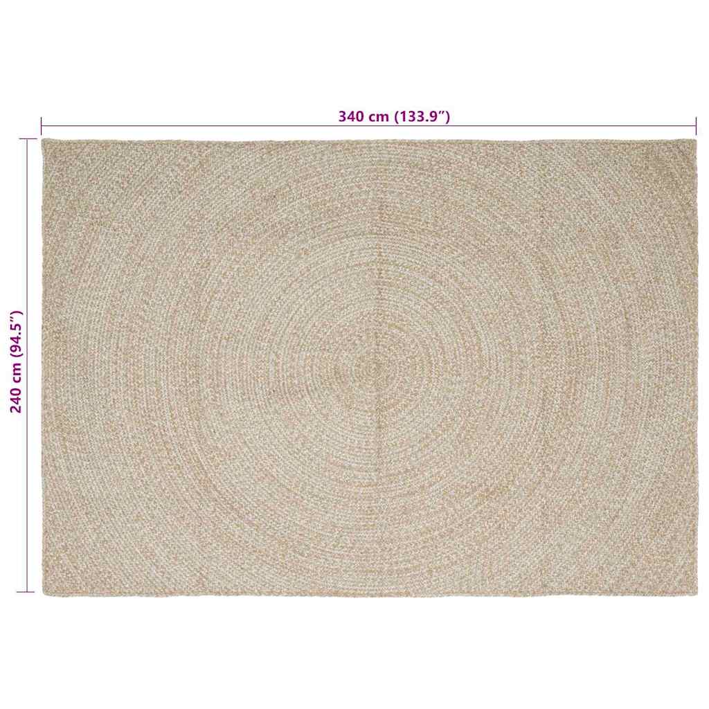 vidaXL Tapis de zone Naturel et blanc 240 x 340 cm Jute