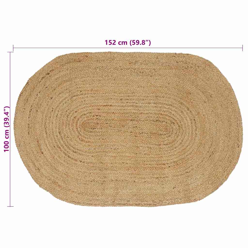 vidaXL Tapis d'appoint ovale naturel 100 x 152 cm Jute