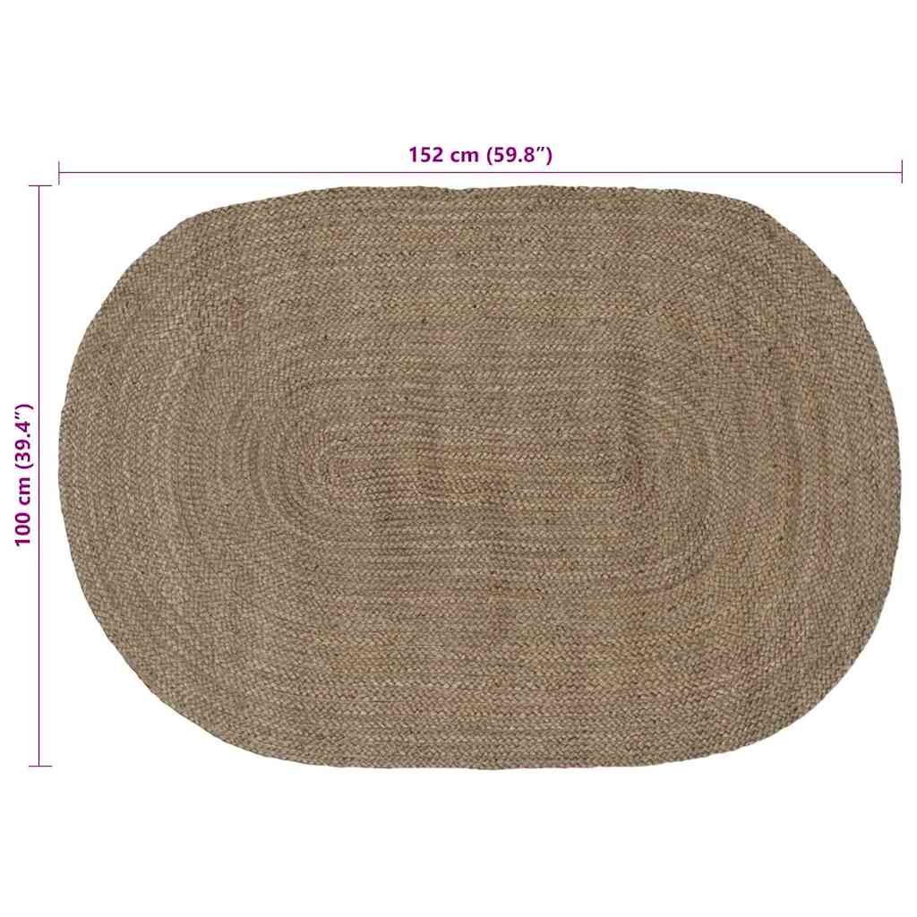 vidaXL Tapis de Surface Ovale Gris 100 x 152 cm Jute