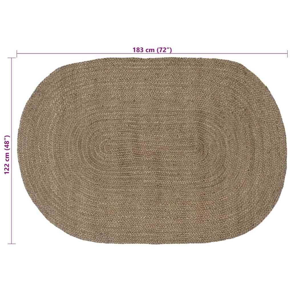 vidaXL Tapis de zone ovale Gris 122 x 183 cm Jute