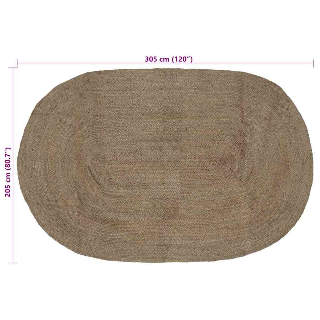 vidaXL Tapis d'appoint Ovale Gris 205 x 305 cm Jute