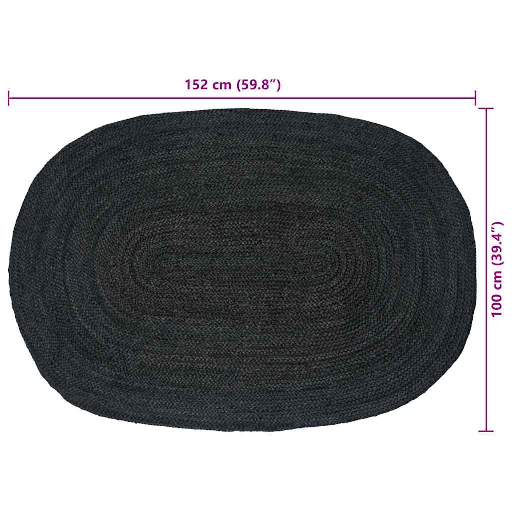 vidaXL Tapis de salon ovales Noir 100 x 152 cm Jute
