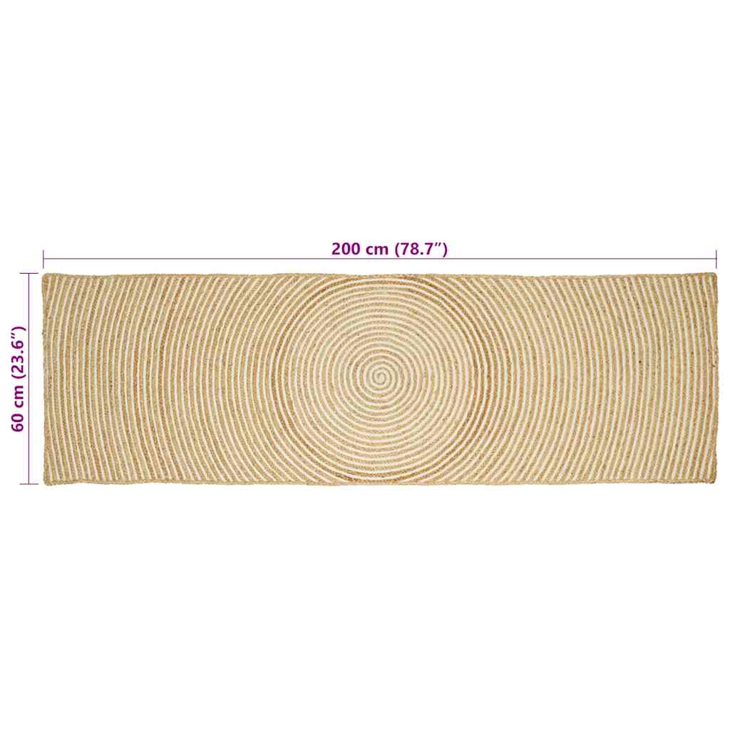 vidaXL Teppich Natürlich und Weiß 60 x 200 cm Jute