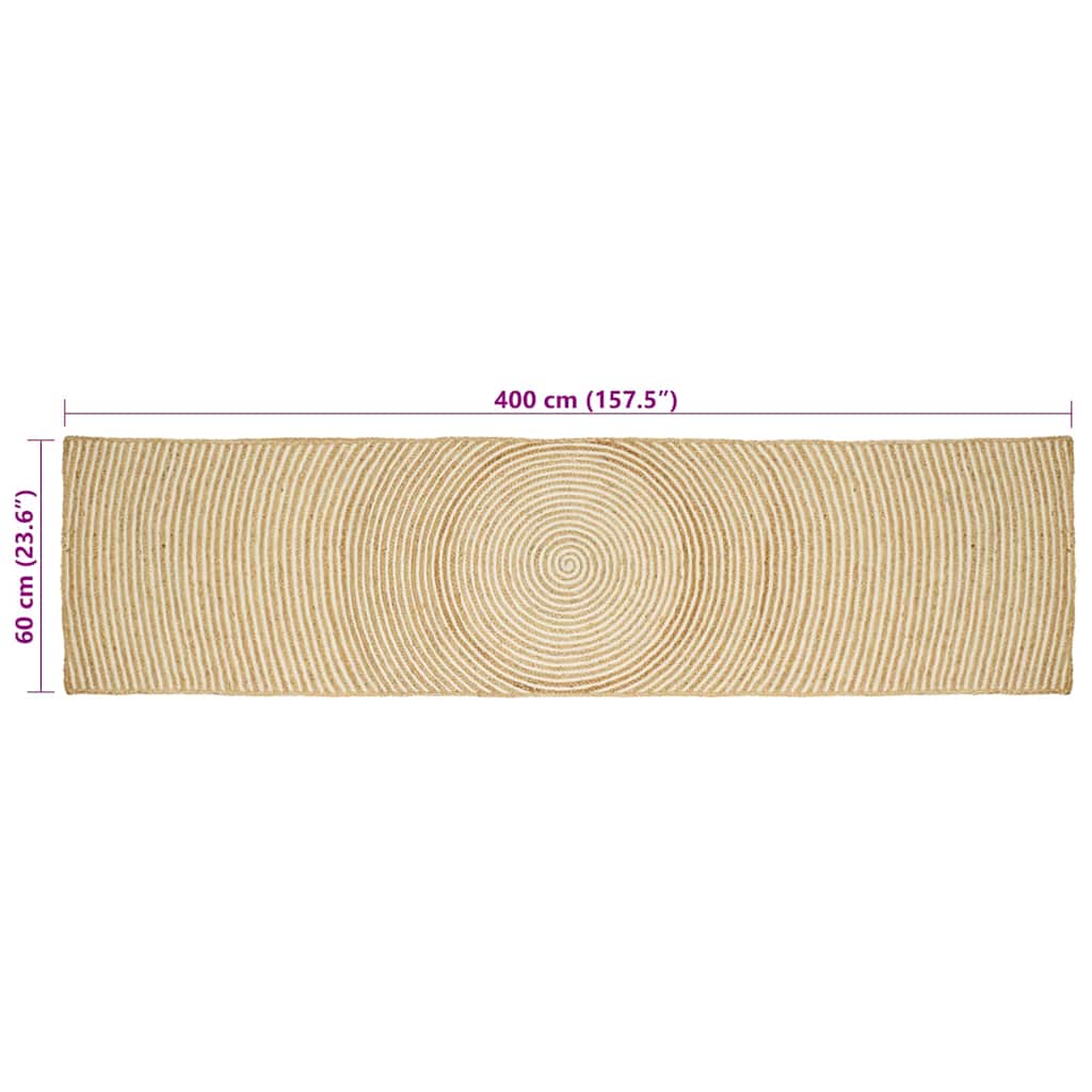 vidaXL Teppich Natürlich und Weiß 60 x 400 cm Jute
