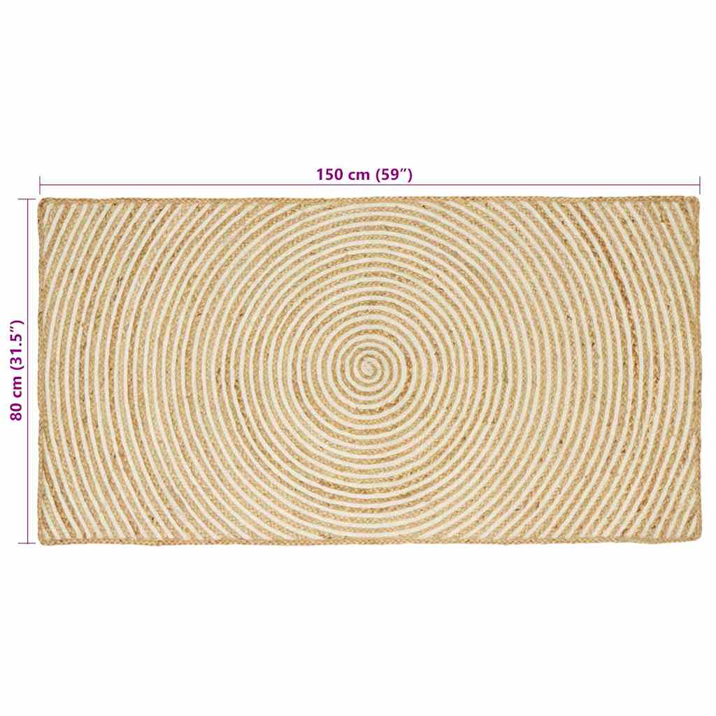 vidaXL Teppich Natürlich und Weiß 80 x 150 cm Jute