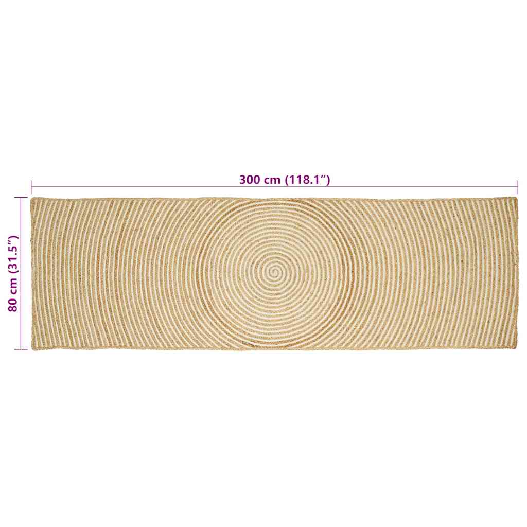 vidaXL Teppich Natürlich und Weiß 80 x 300 cm Jute