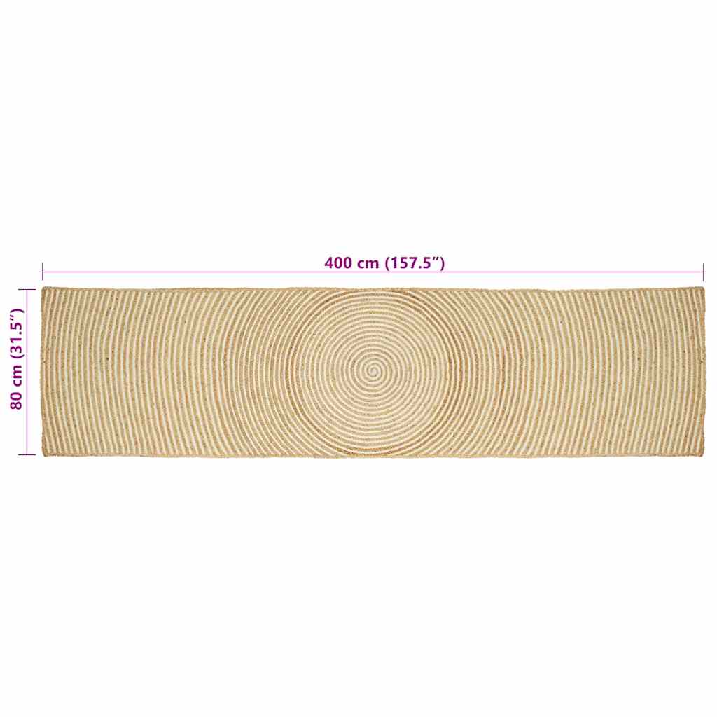 vidaXL Teppich Natürlich und Weiß 80 x 400 cm Jute