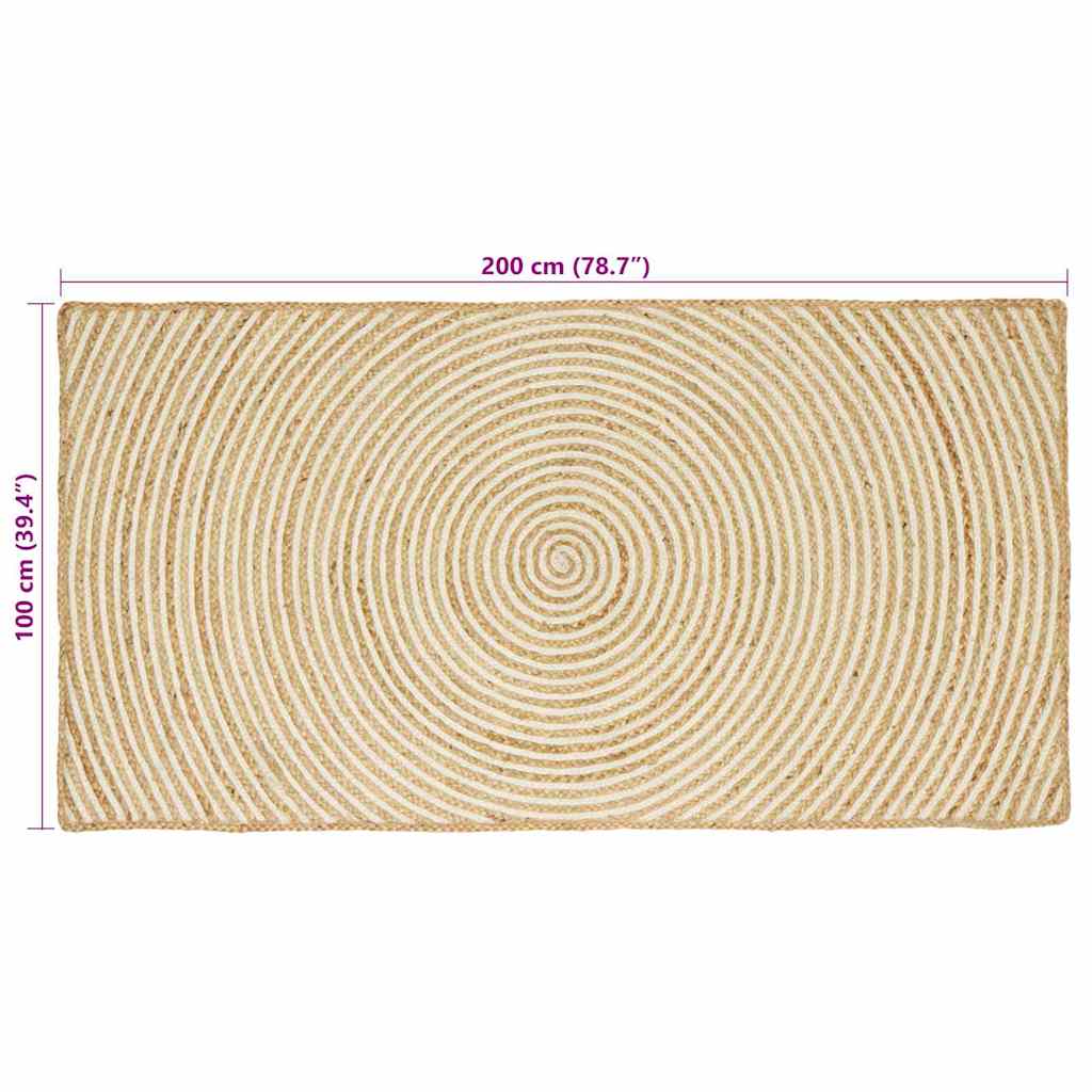 vidaXL Teppich Natürlich und Weiß 100 x 200 cm Jute