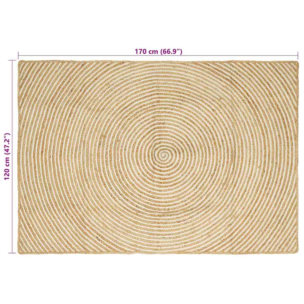 vidaXL Teppich Natürlich und Weiß 120 x 170 cm Jute