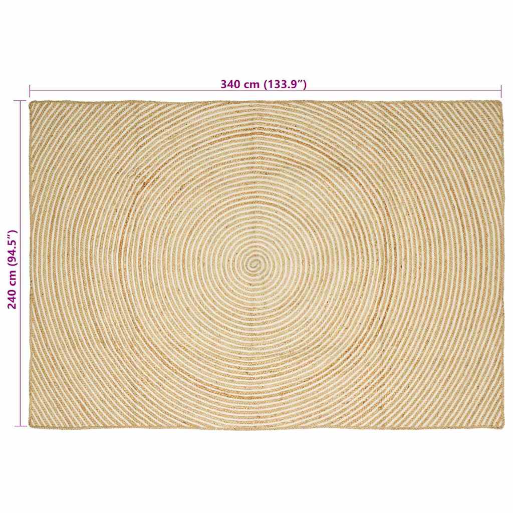 vidaXL Teppich Natürlich und Weiß 240 x 340 cm Jute