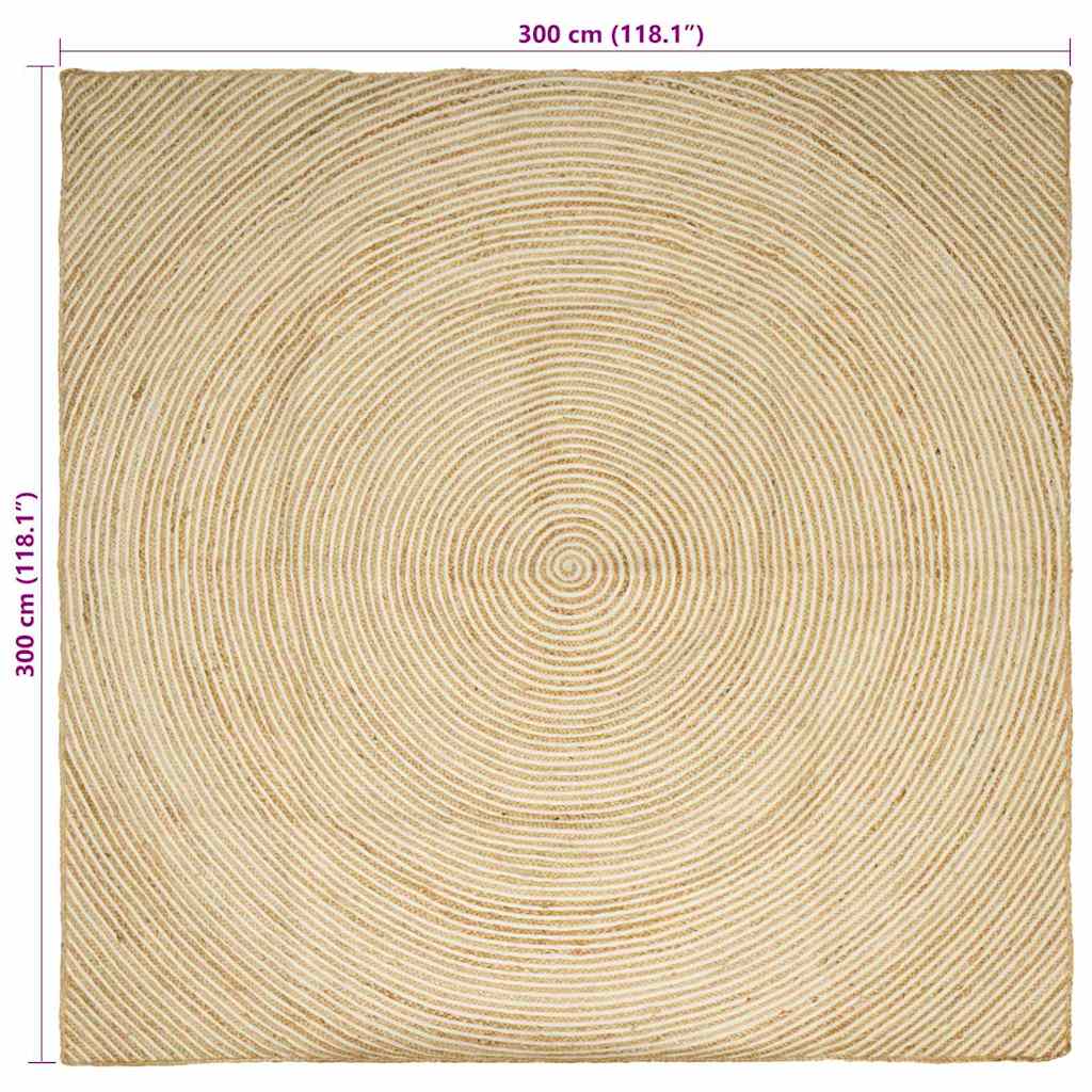 vidaXL Teppich Natürlich und Weiß 300 x 300 cm Jute