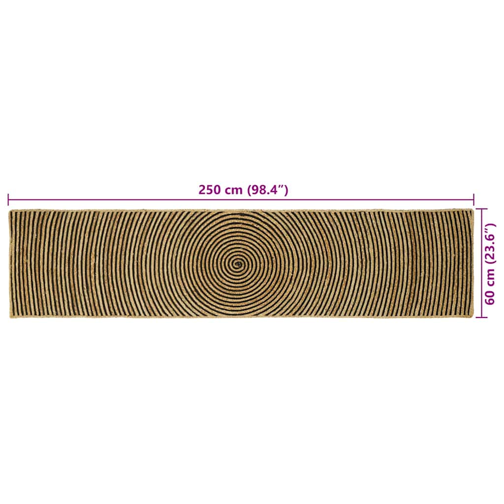 vidaXL Teppich Natürlich und Schwarz 60 x 250 cm Jute