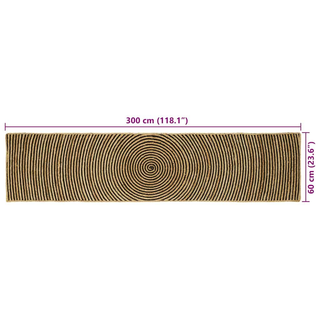 vidaXL Teppich Natürlich und Schwarz 60 x 300 cm Jute