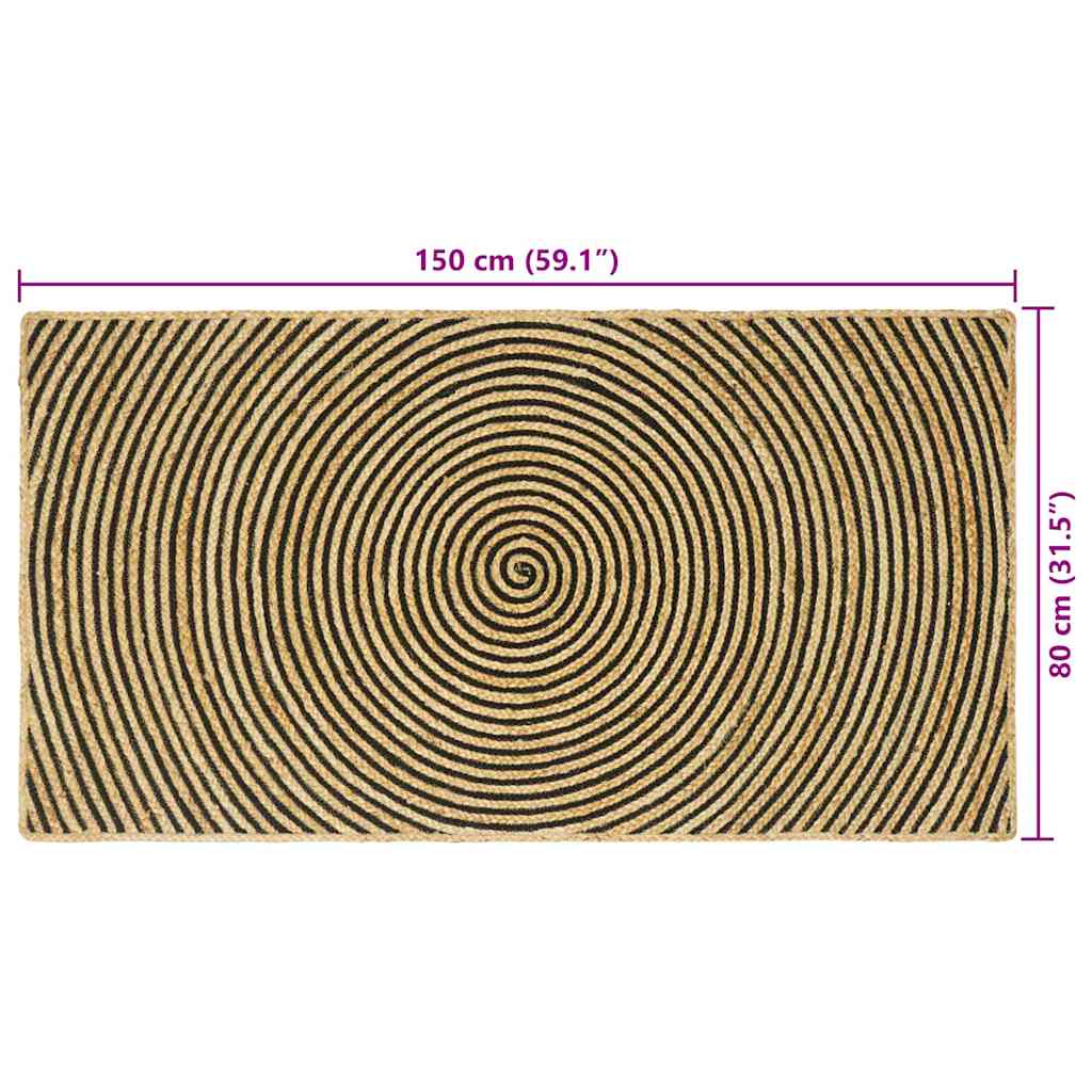 vidaXL Teppich Natürlich und Schwarz 80 x 150 cm Jute