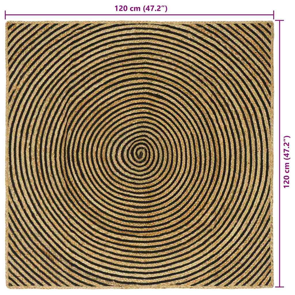 vidaXL Teppich Natürlich und Schwarz 120 x 120 cm Jute