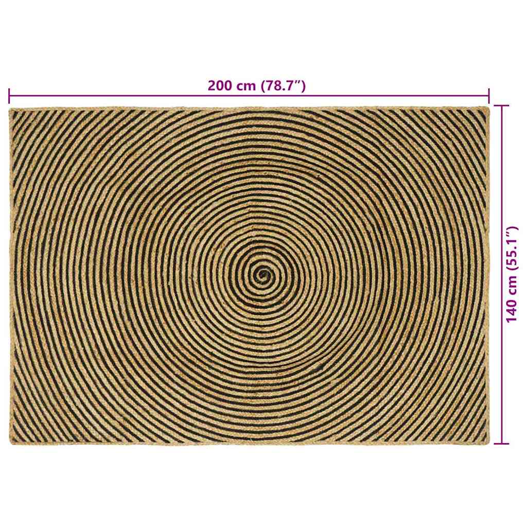 vidaXL Teppich Natürlich und Schwarz 140 x 200 cm Jute