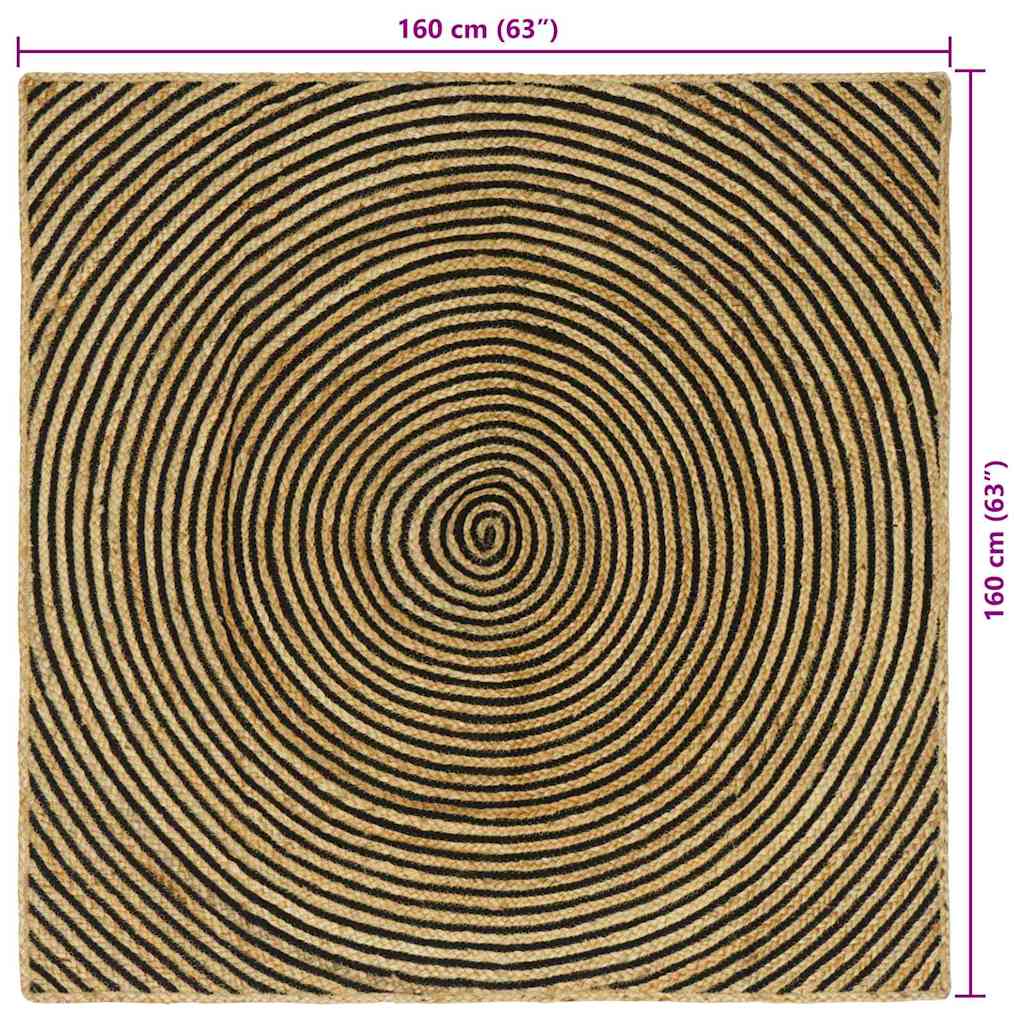 vidaXL Teppich Natürlich und Schwarz 160 x 160 cm Jute