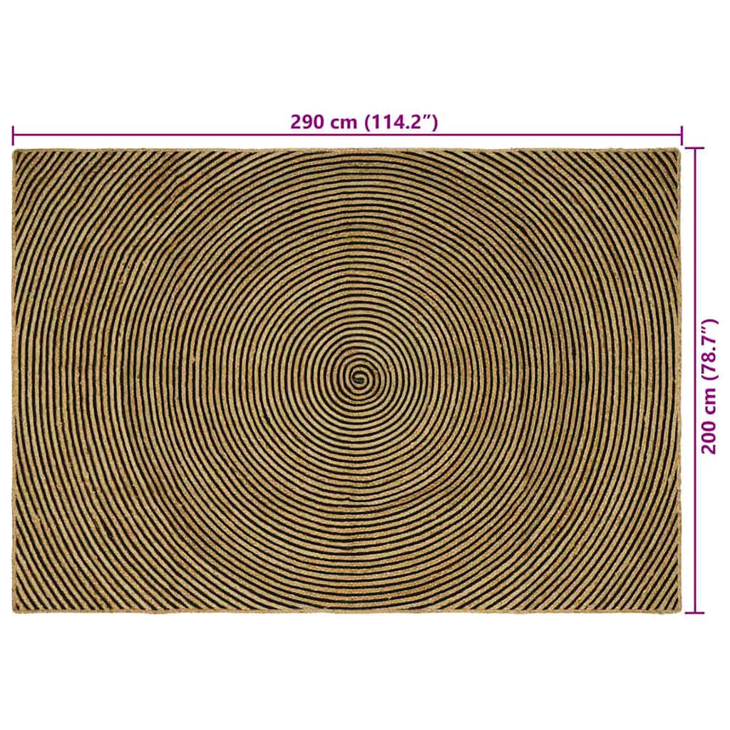 vidaXL Teppich Natürlich und Schwarz 200 x 290 cm Jute