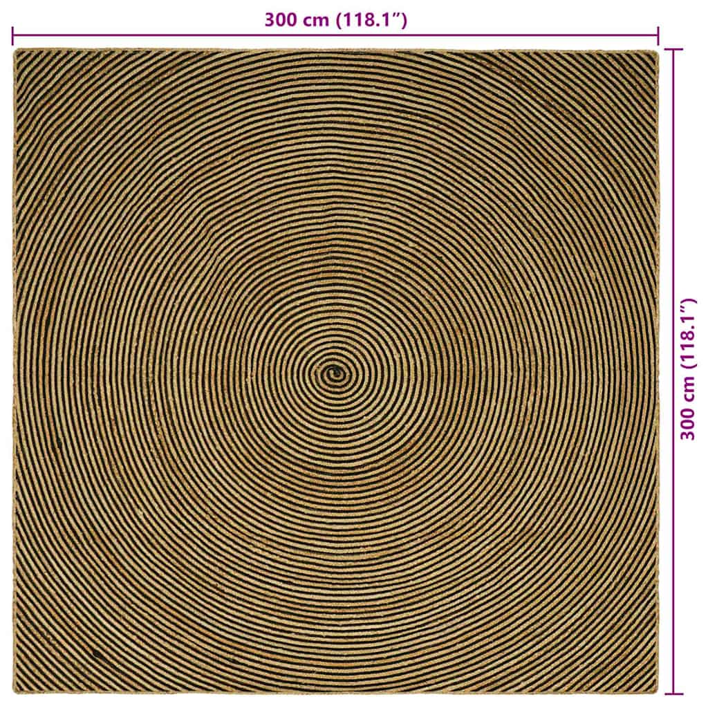 vidaXL Teppich Natürlich und Schwarz 300 x 300 cm Jute