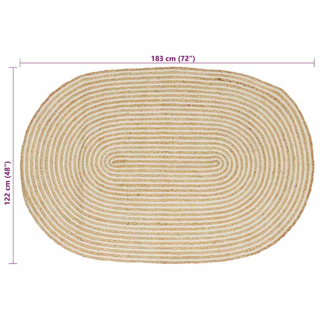 vidaXL Teppich Natürlich und Weiß 122 x 183 cm Jute