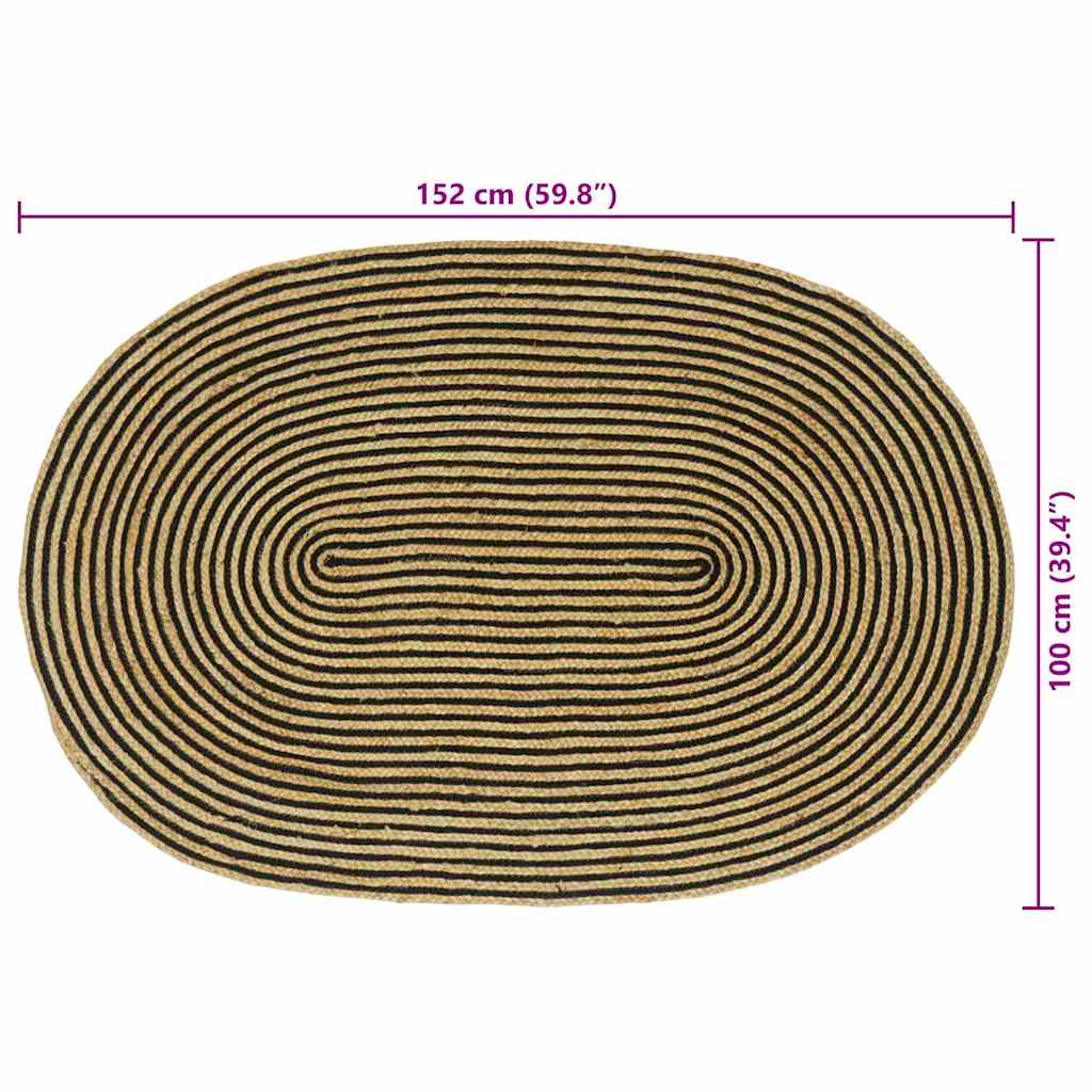 vidaXL Teppich Natürlich und Schwarz 100 x 152 cm Jute