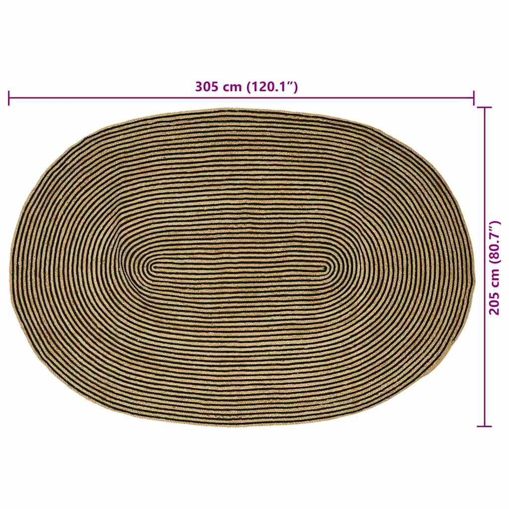vidaXL Teppich Natürlich und Schwarz 205 x 305 cm Jute