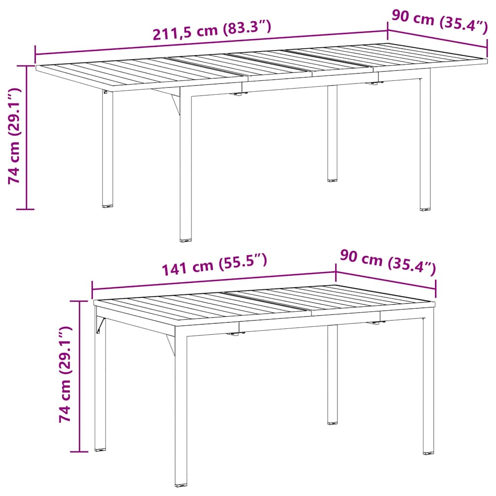 vidaXL Esstisch für draußen 2 pcs Anthrazit 210 x 90 x 73 cm Stahl