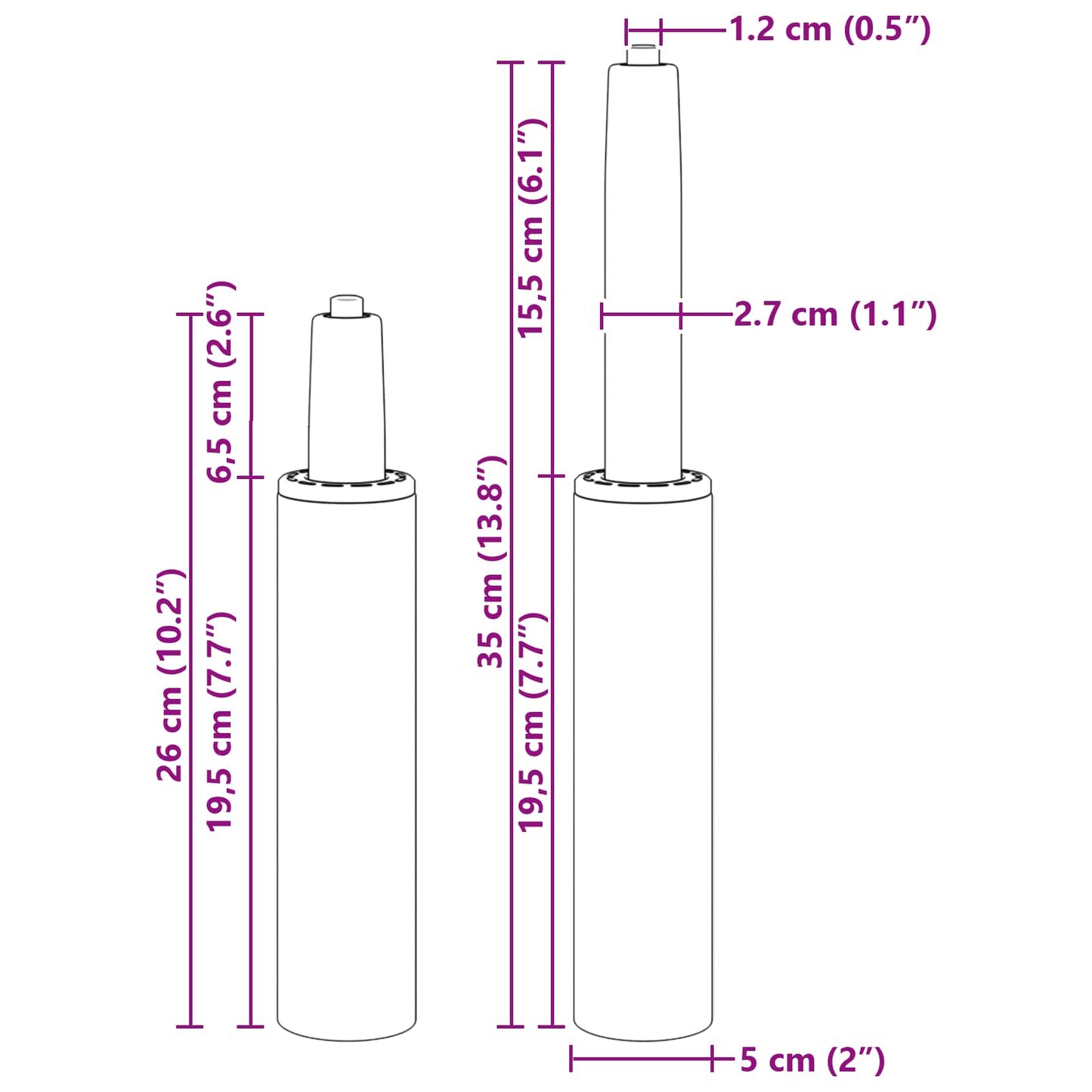 Bürostuhl Gaszylinder Chrom 261-351 mm Eisen