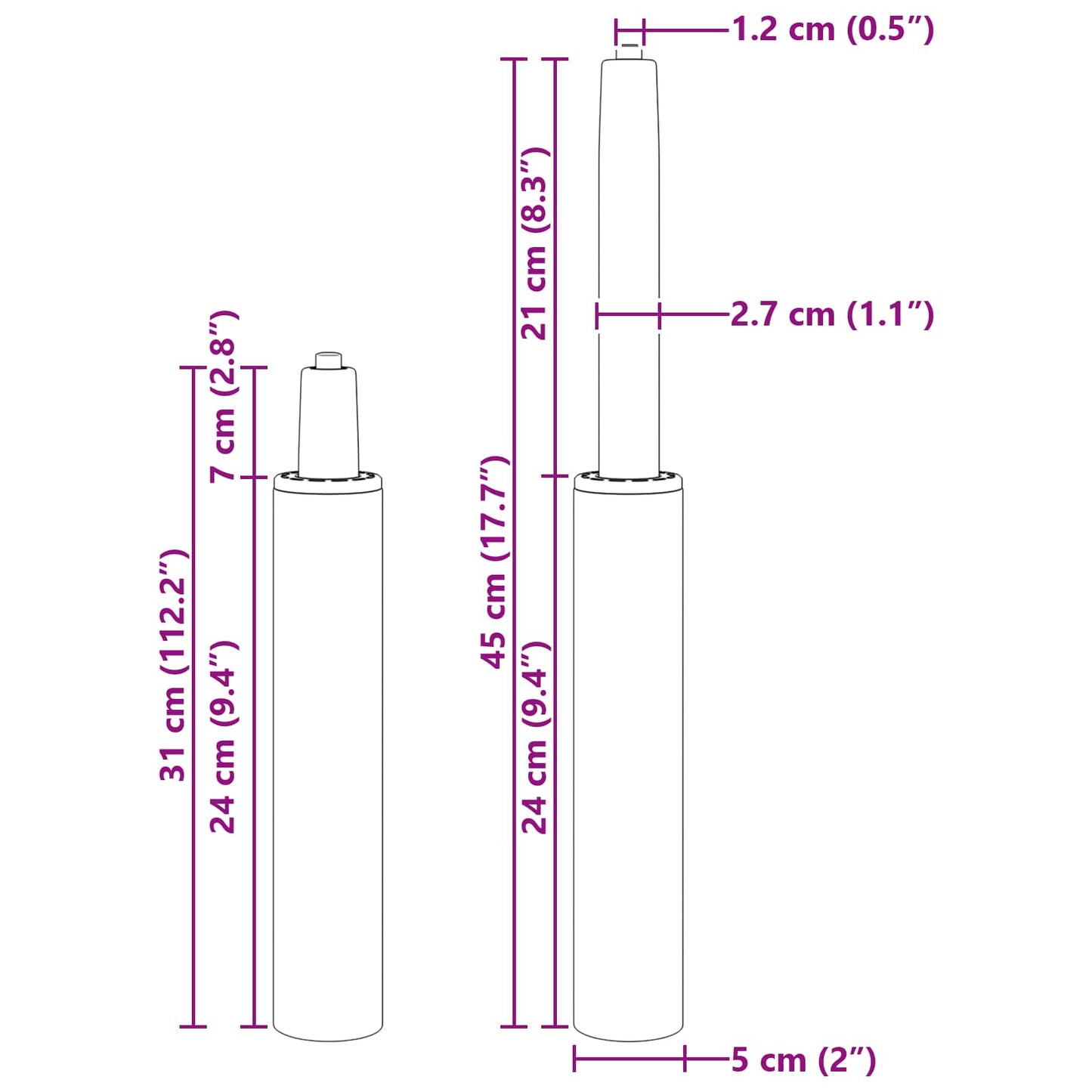 Bürostuhl Gaszylinder Chrom 307-447 mm Eisen