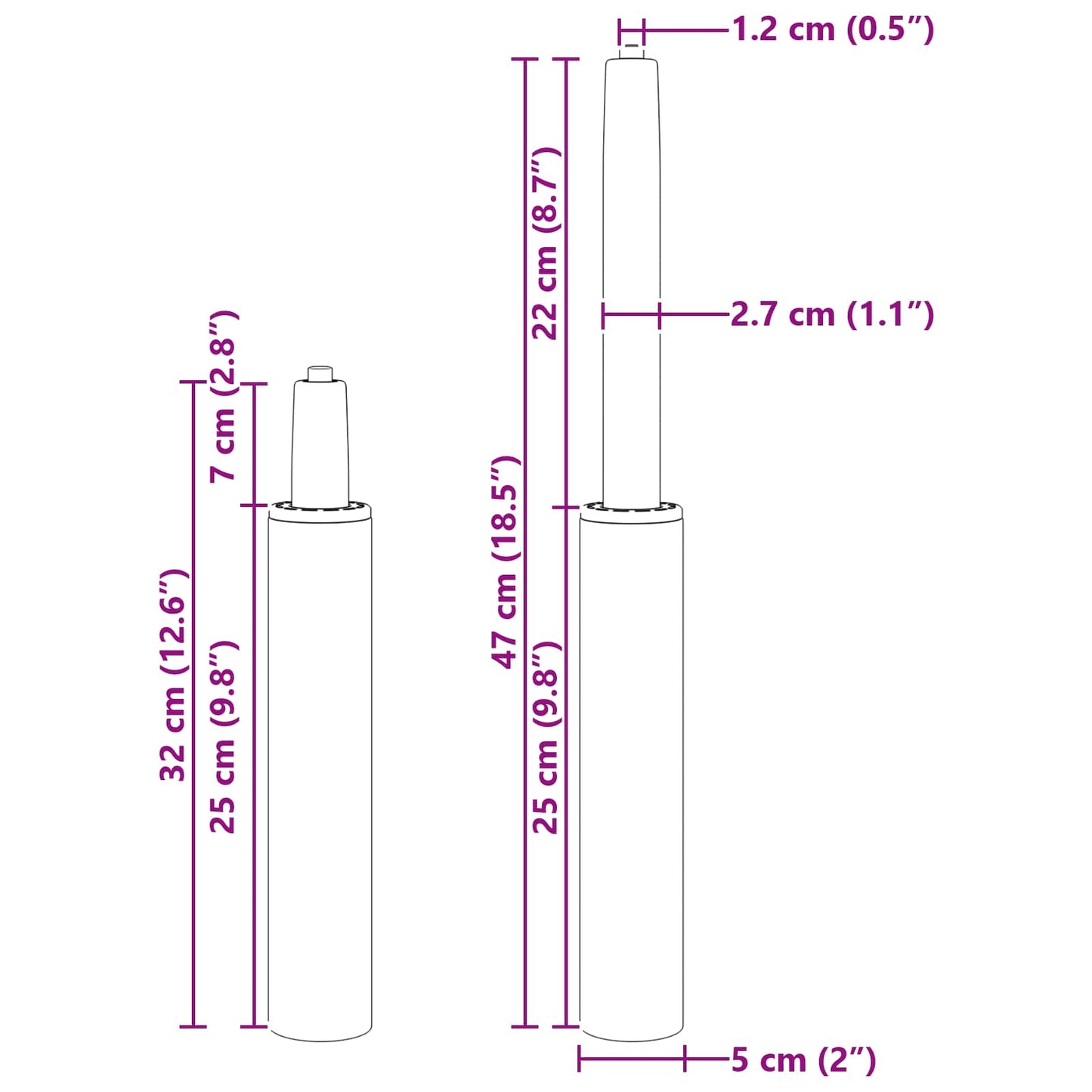 Bürostuhl Gaszylinder Chrom 318-473 mm Eisen