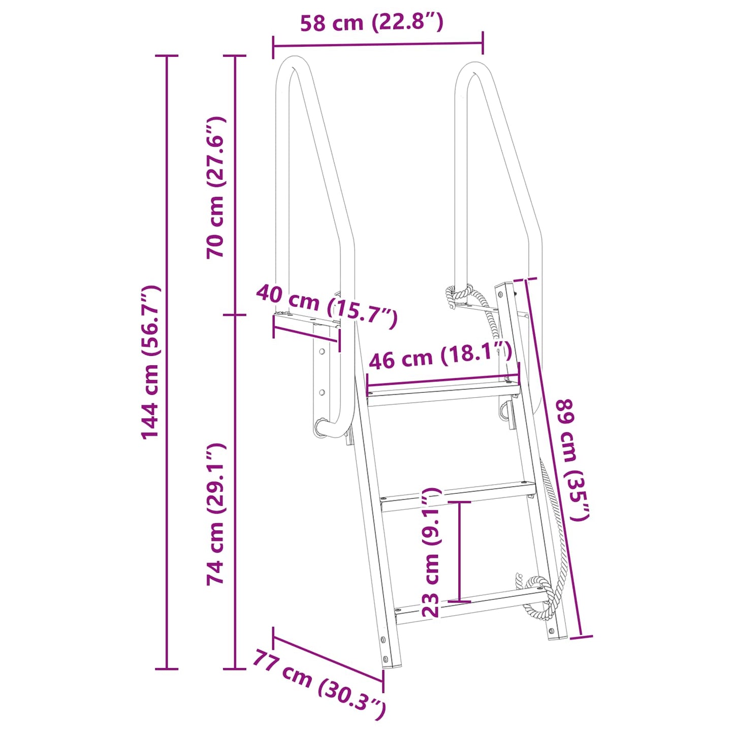 3-Stufen Dockleiter Silber 58 x 77 x 144 cm Aluminium