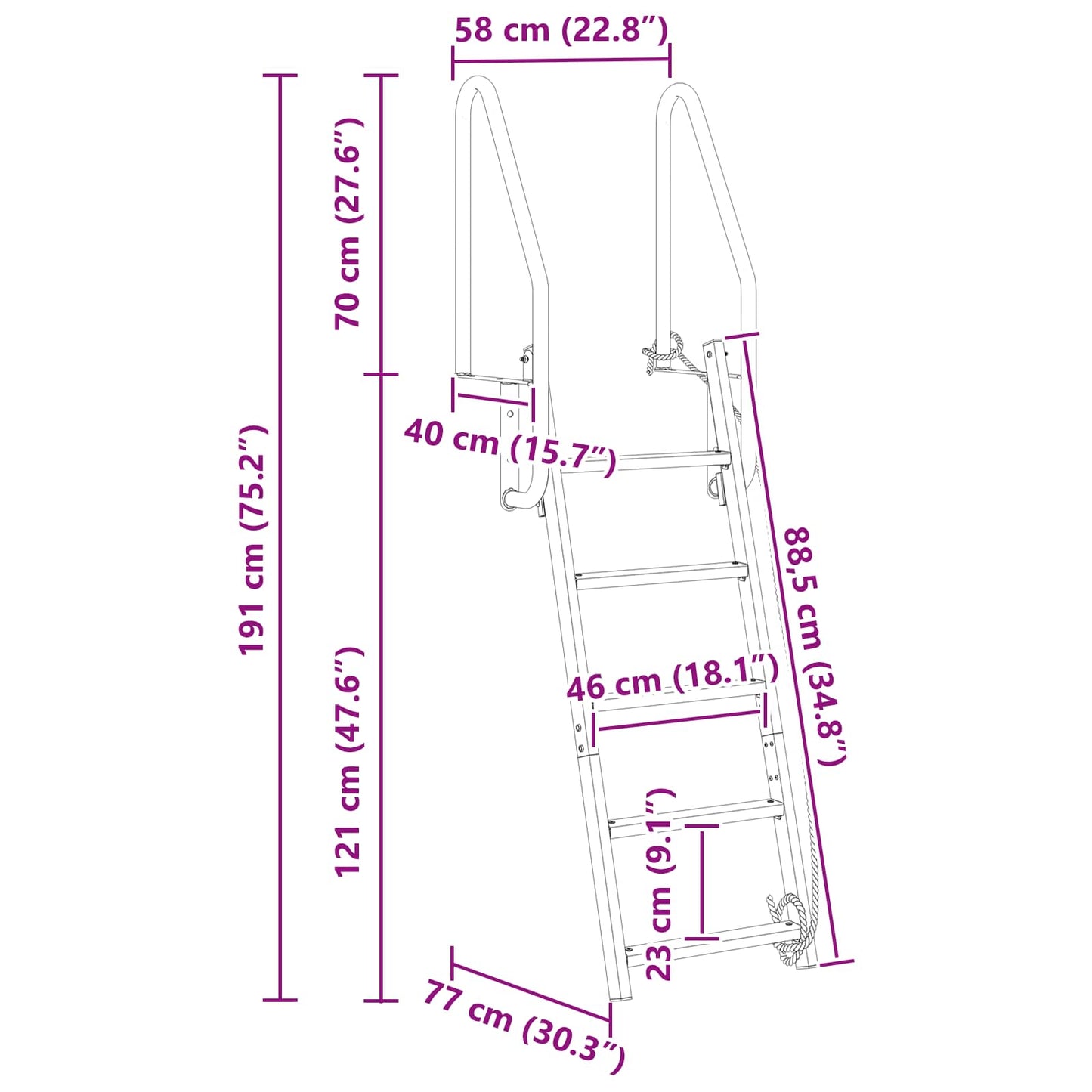 vidaXL 5-Stufen Dockleiter Silber 58 x 77 x 191 cm Aluminium