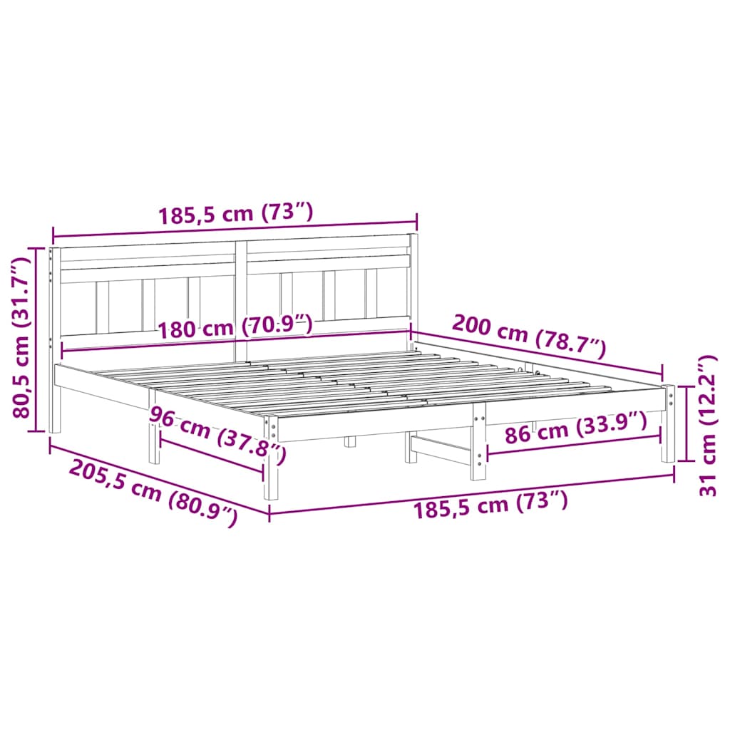 Bettgestell mit Kopfteil Weiß Massivholz Kiefer