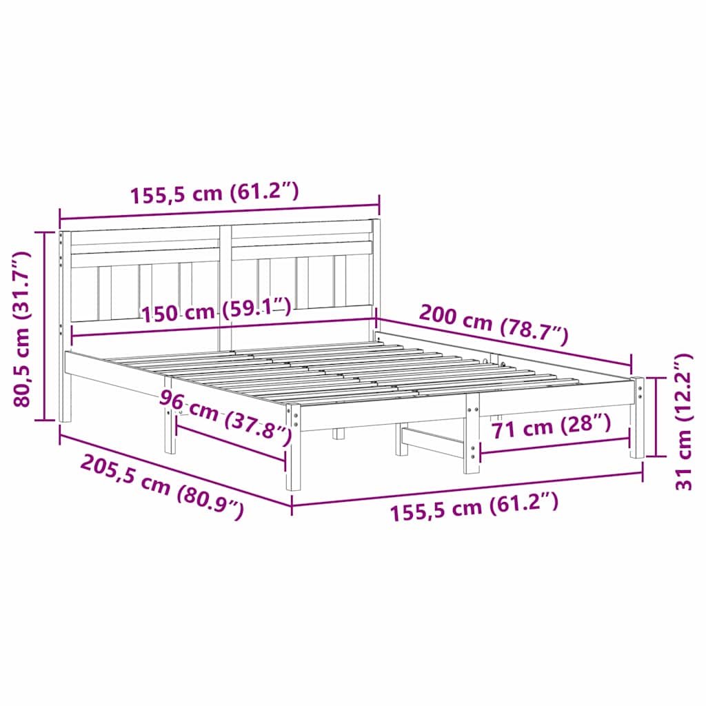 Bettrahmen Braun 150 x 200 cm Massives Kiefernholz