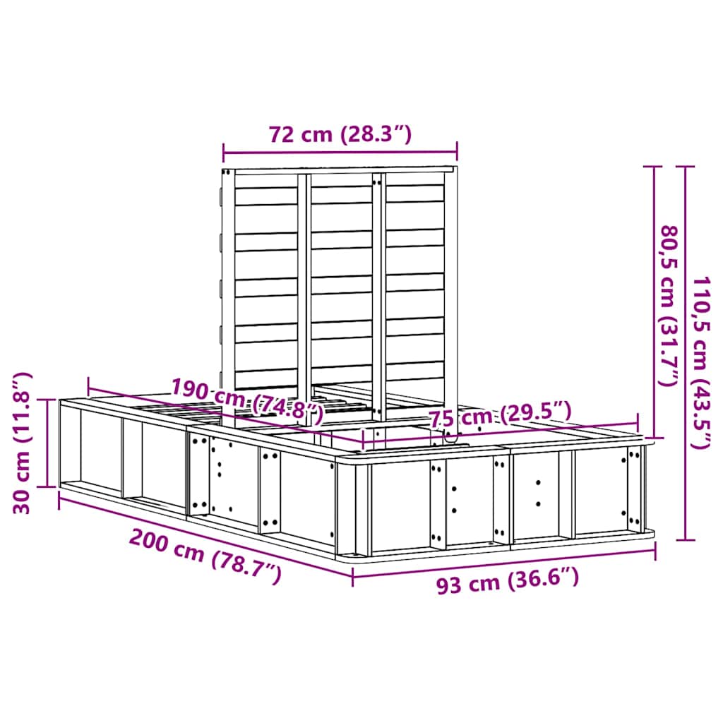 vidaXL Bettrahmen Wachsbraun 75 x 190 cm Massives Kiefernholz