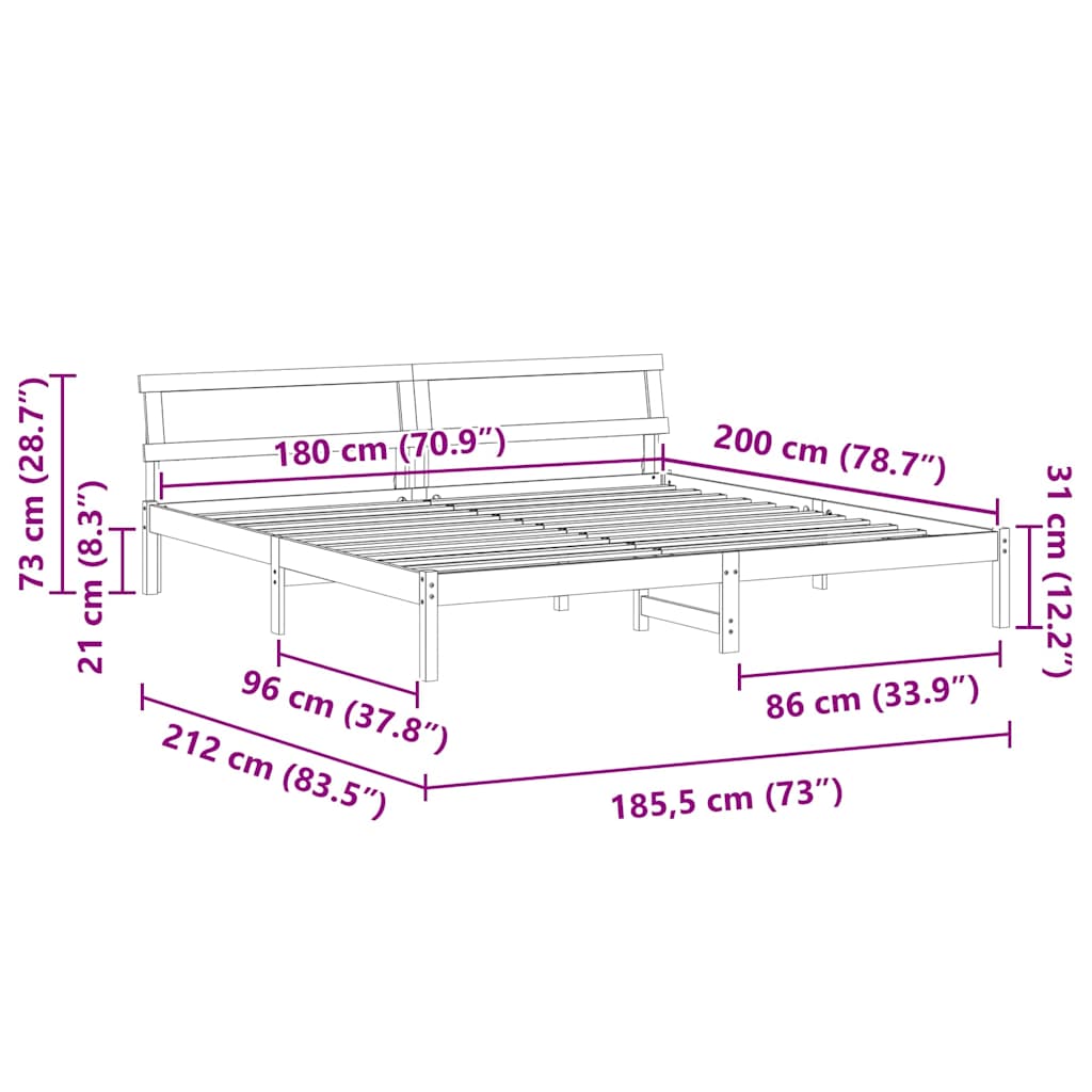 Bettrahmen mit Kopfteil Weiß 180 x 200 cm Massives Kiefernholz