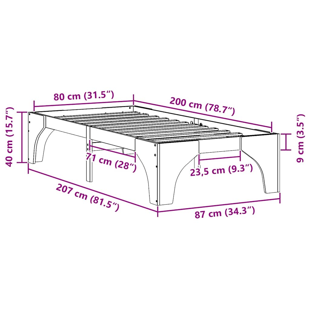 Bettrahmen Braun 80 x 200 cm Massives Kiefernholz