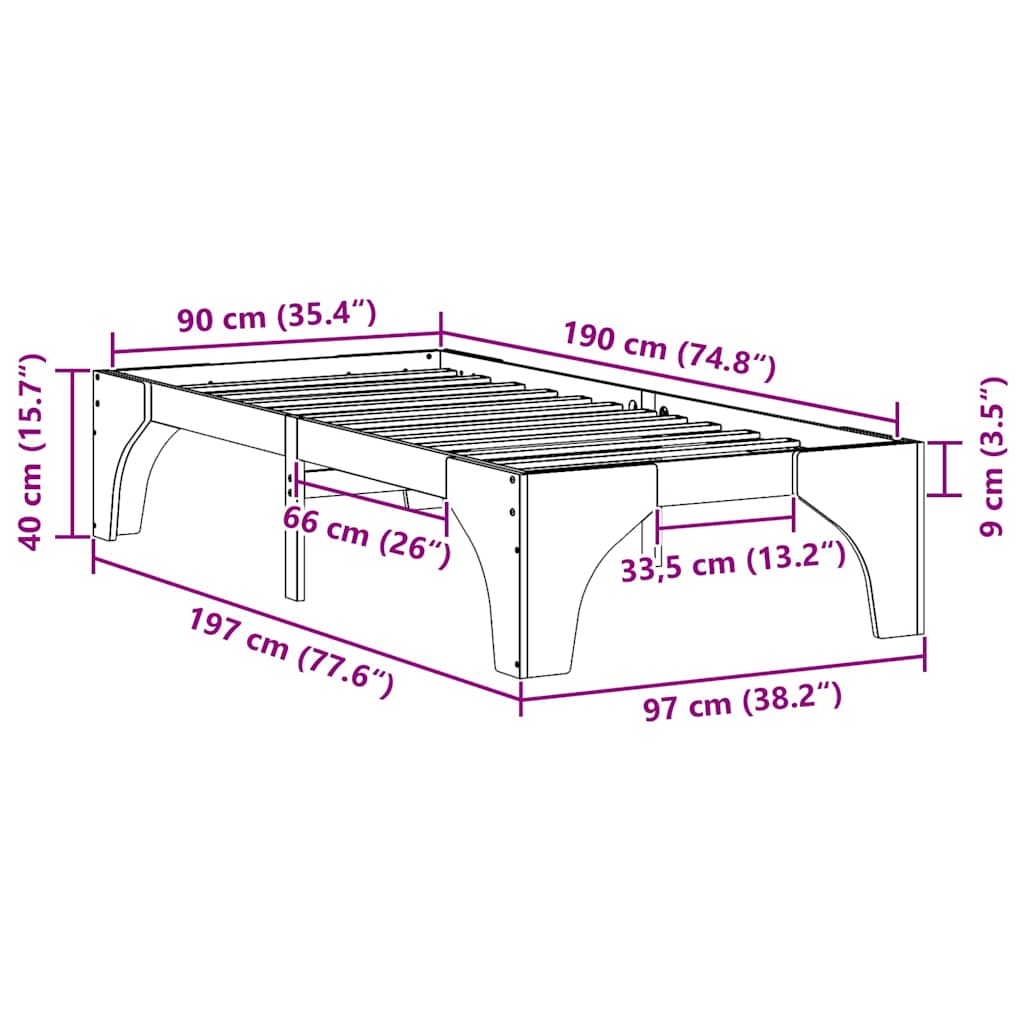 Bettrahmen Weiß 90 x 190 cm Massives Kiefernholz