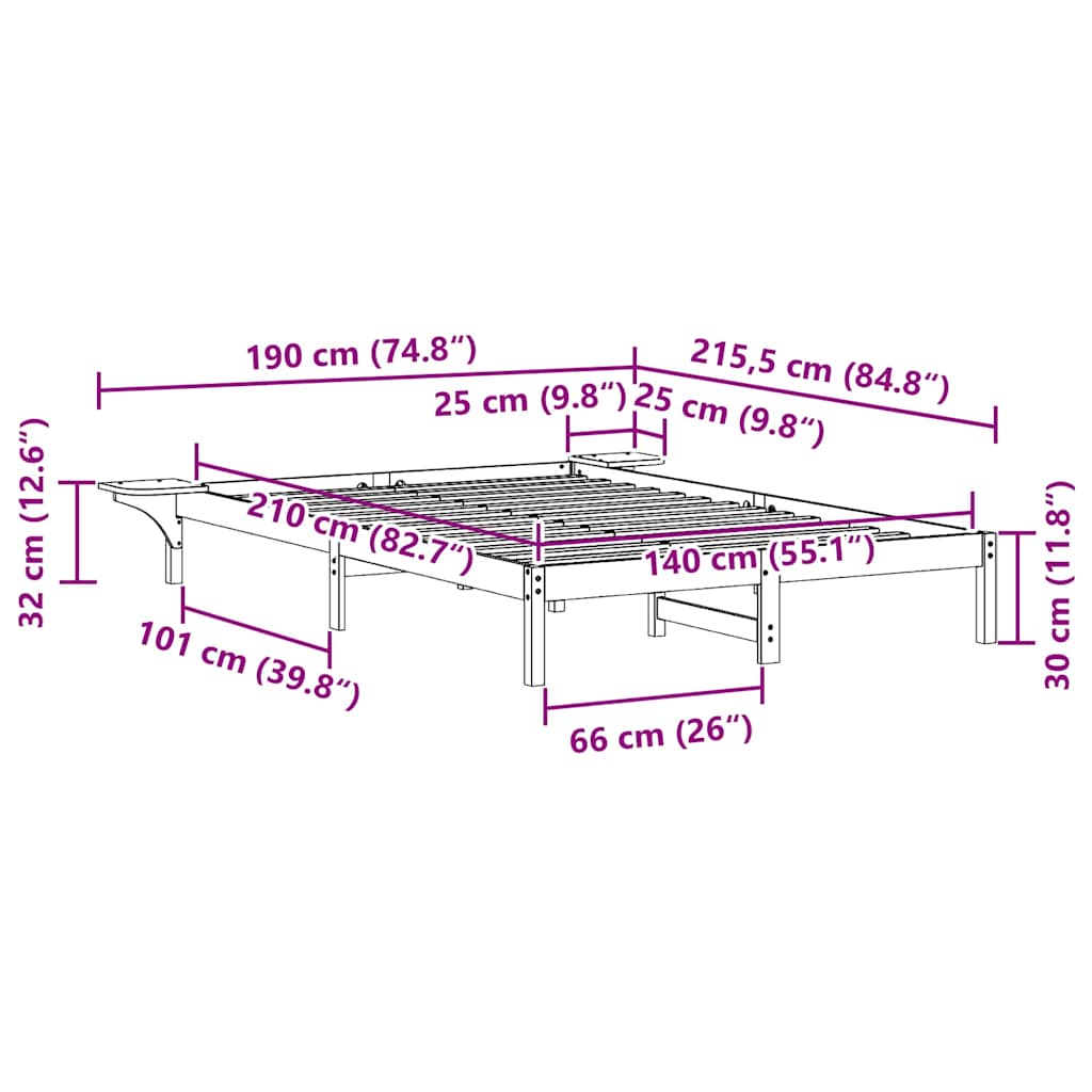 Bettgestell mit Nachttischen Natur 140 x 210 cm