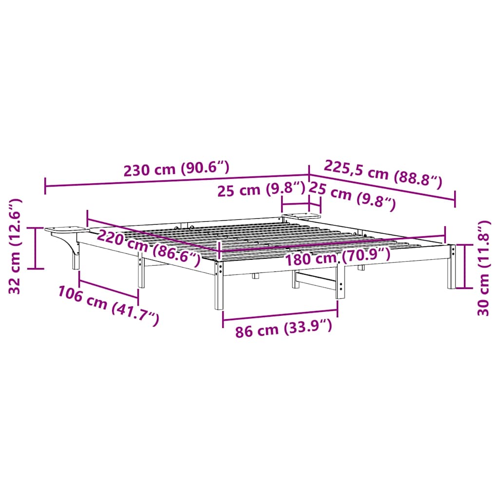 Bettgestell mit Nachttischen Weiß 180 x 220 cm