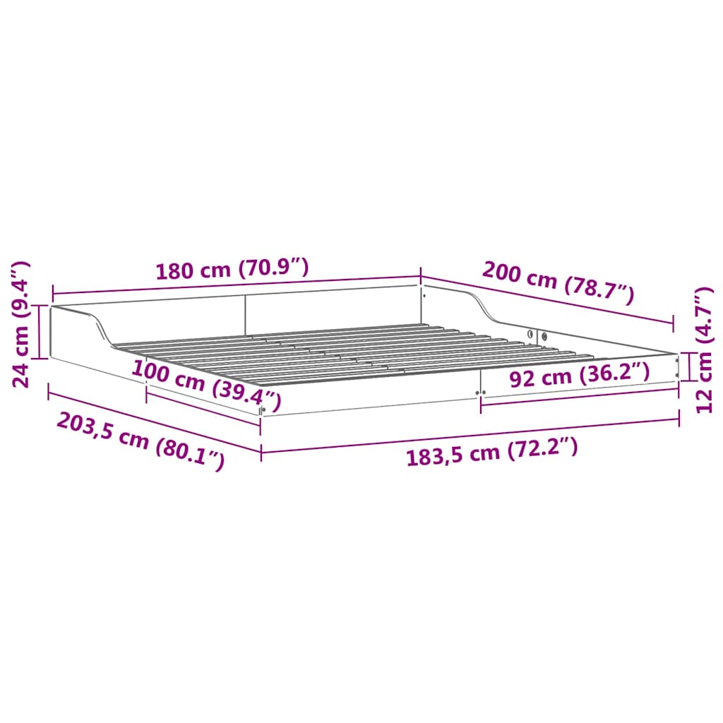Bettrahmen Wachsbraun 180 x 200 cm Massives Kiefernholz