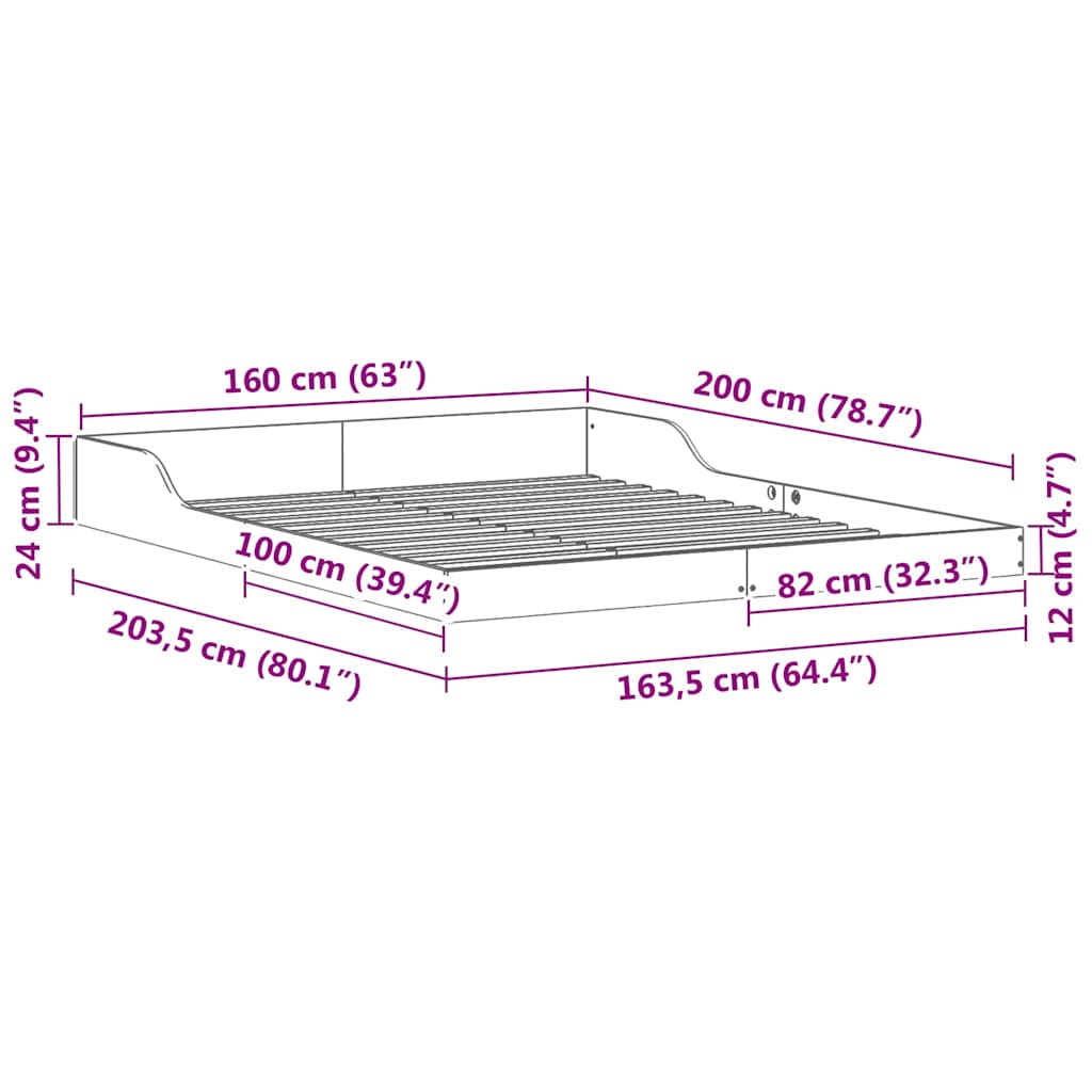 Bettrahmen Wachsbraun 160 x 200 cm Massives Kiefernholz