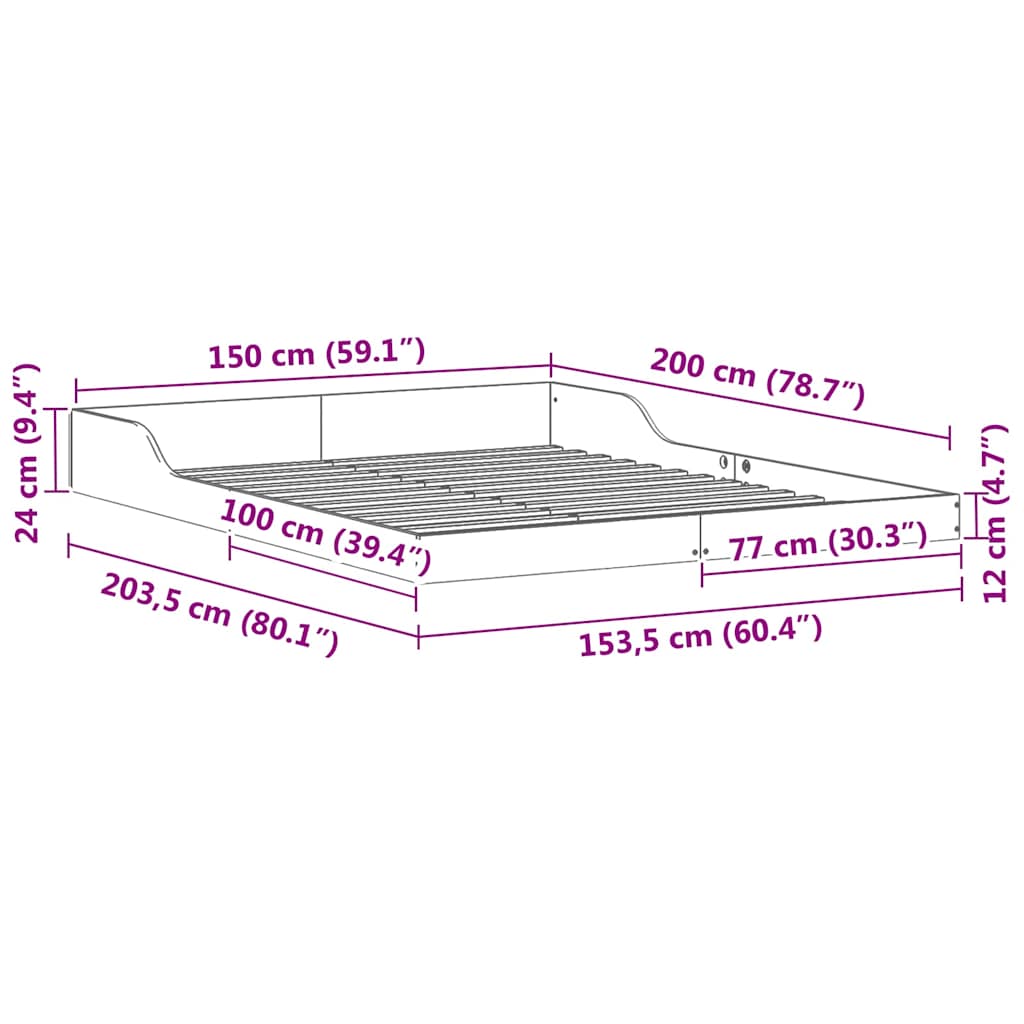 Bettrahmen Weiß 150 x 200 cm Massives Kiefernholz