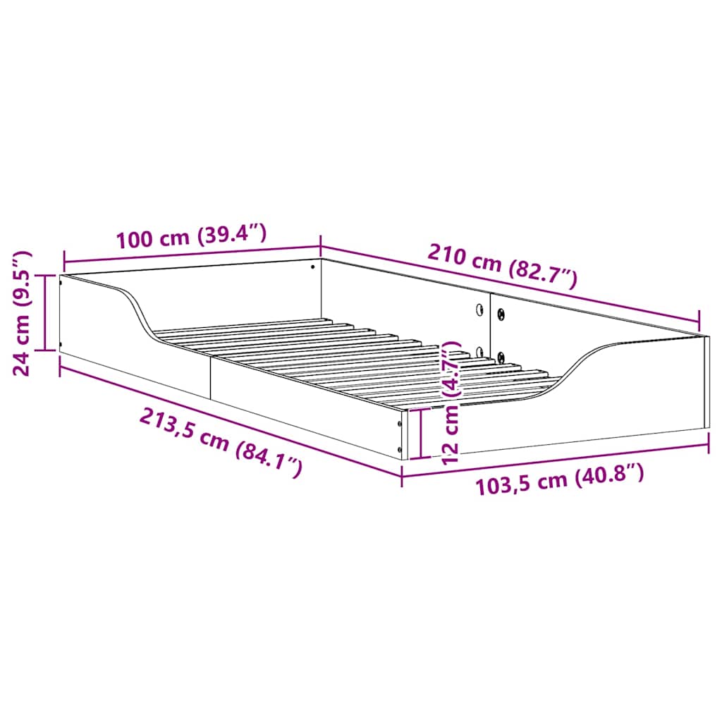 Bettrahmen Braun 100 x 210 cm Massives Kiefernholz