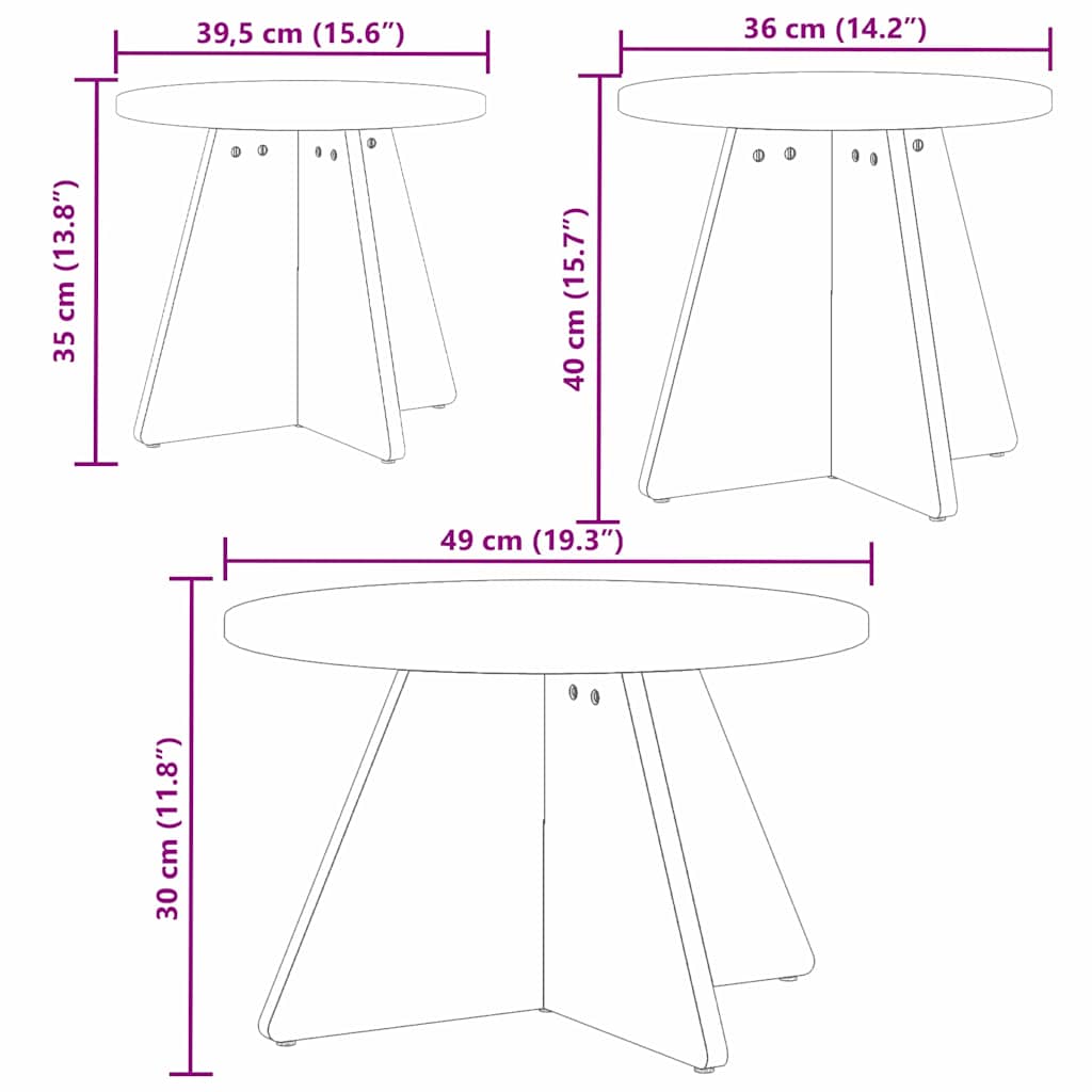 vidaXL Couchtisch 3 pcs Natur