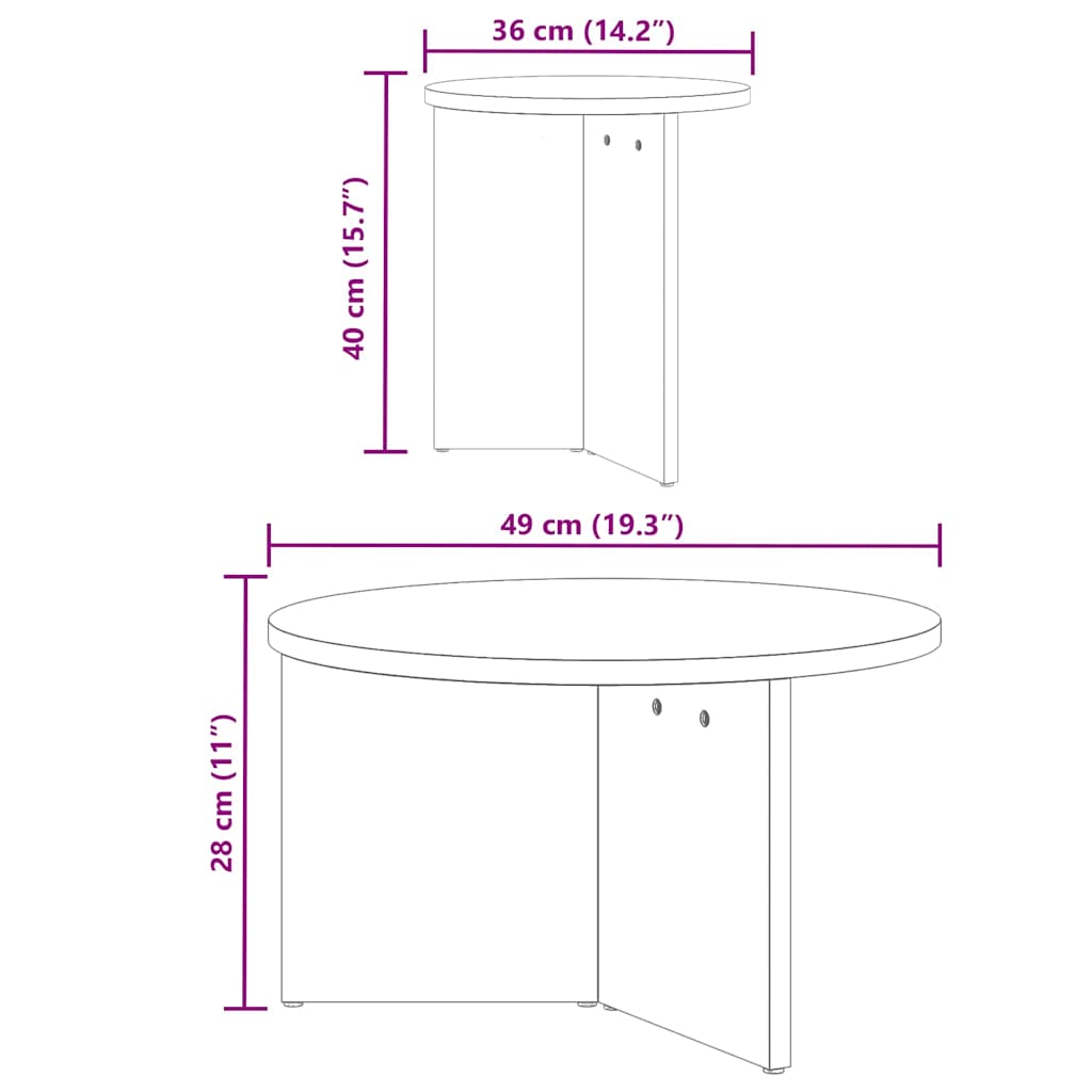 vidaXL Couchtisch 2 pcs Wachsbraun Massivholz Kiefer