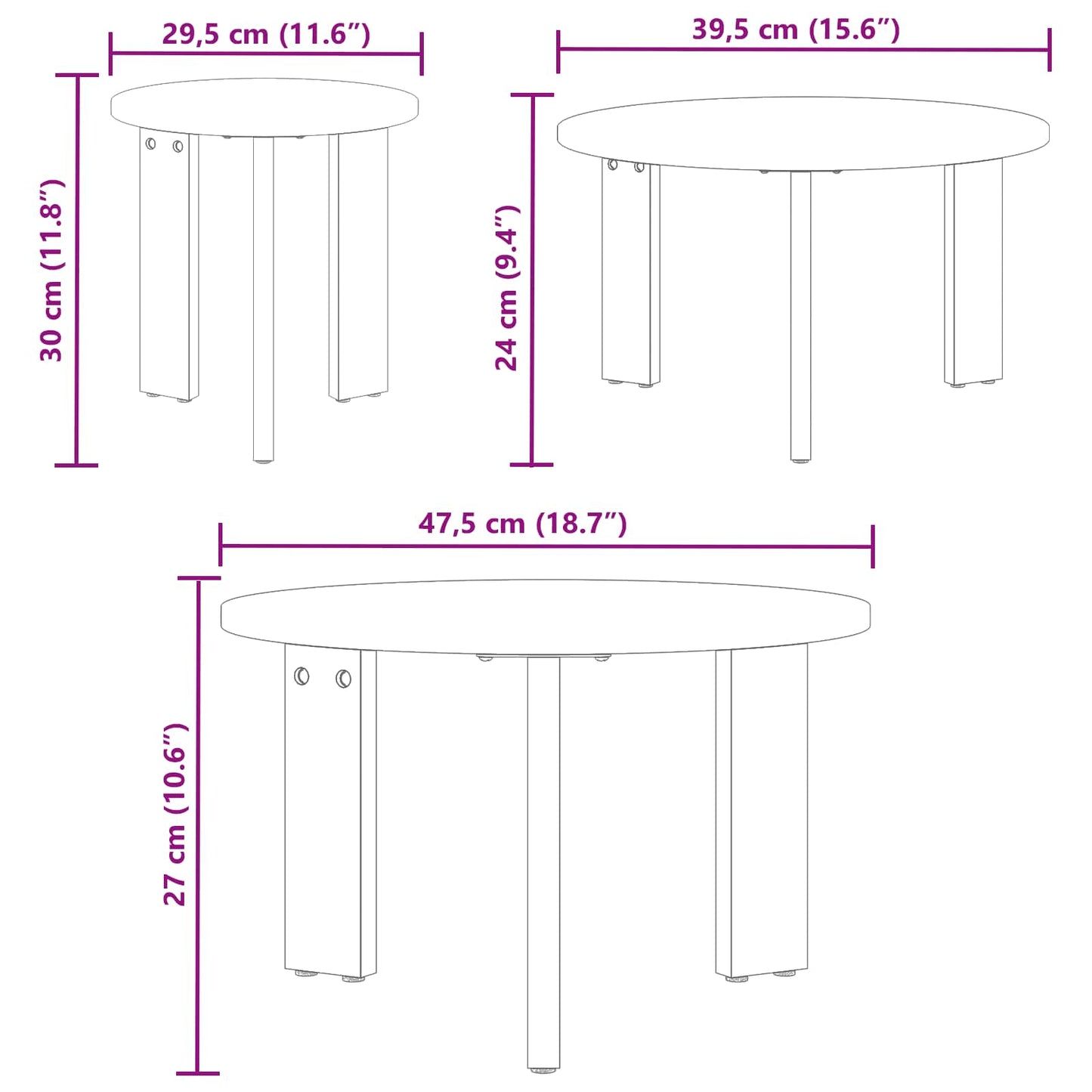 vidaXL Couchtisch 3 pcs Weiß Massivholz Kiefer
