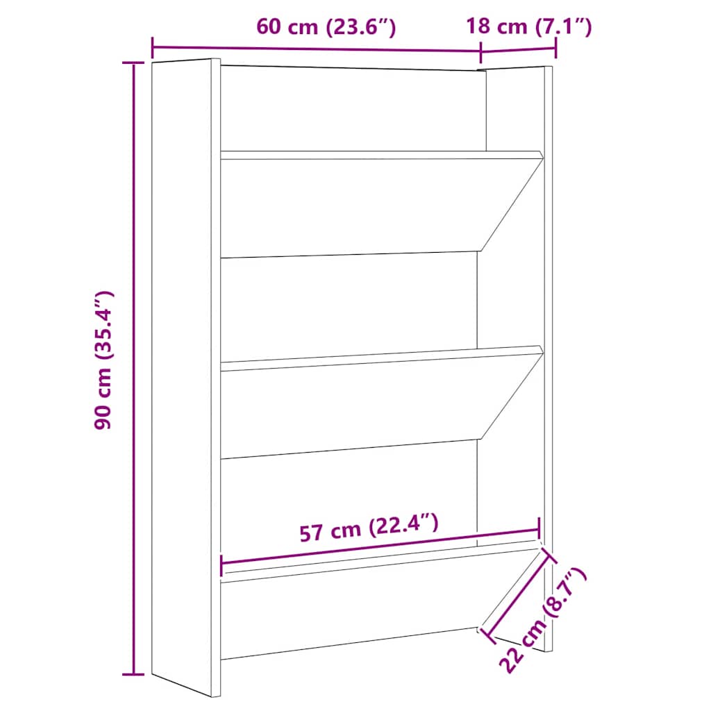 Schuhschrank 2 pcs Artisan-Eiche 60 x 18 x 90 cm Holzwerkstoff