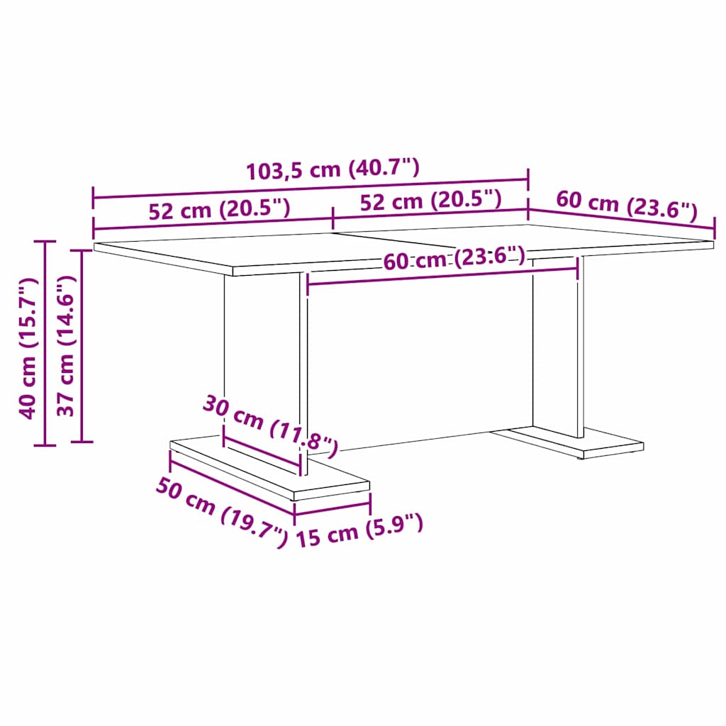 vidaXL Couchtisch Altholz 103.5 x 60 x 40 cm Holzwerkstoff